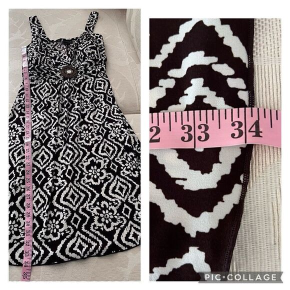 En Focus Studio Dress Womens Size 14 Brown Cream Casual‎ Beaded Sleeveless READ - Picture 11 of 15